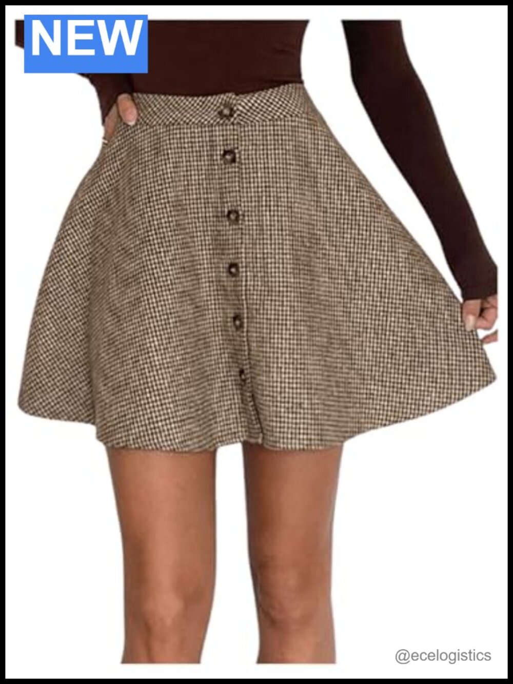 Vintage Plaid High Waist A-Line Pleated Mini Skirt with Buttons, Flared Hem,